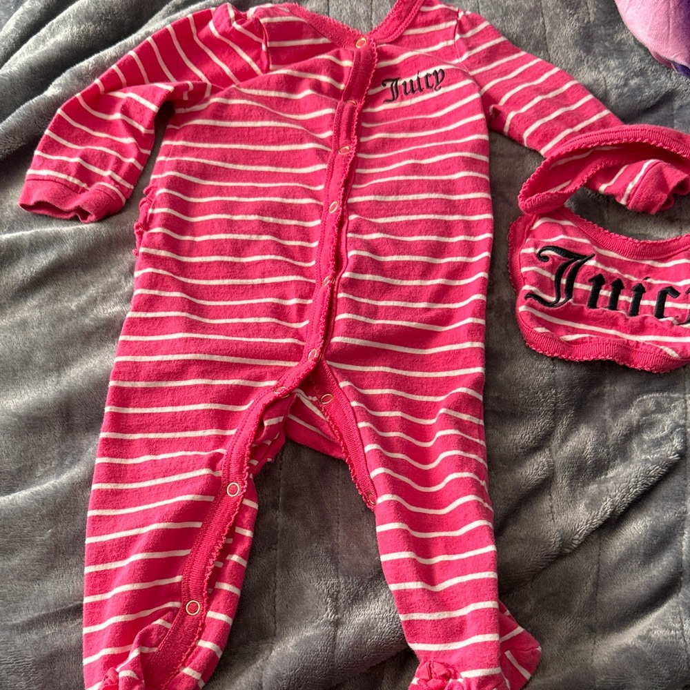 Juicy Couture Pink and White Striped Baby Footie
